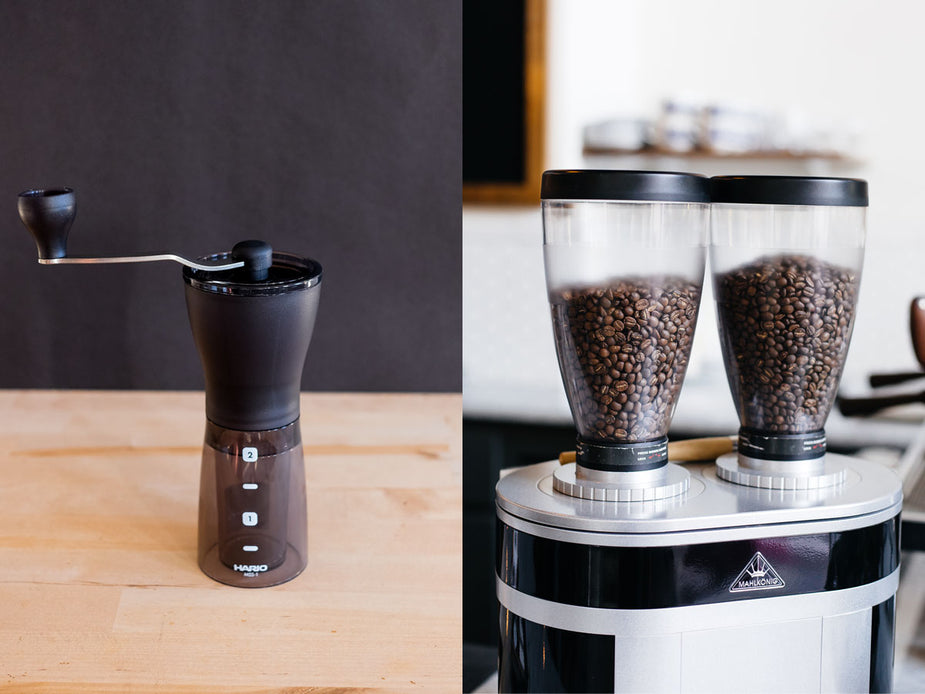 manual and electric grinders side by side
